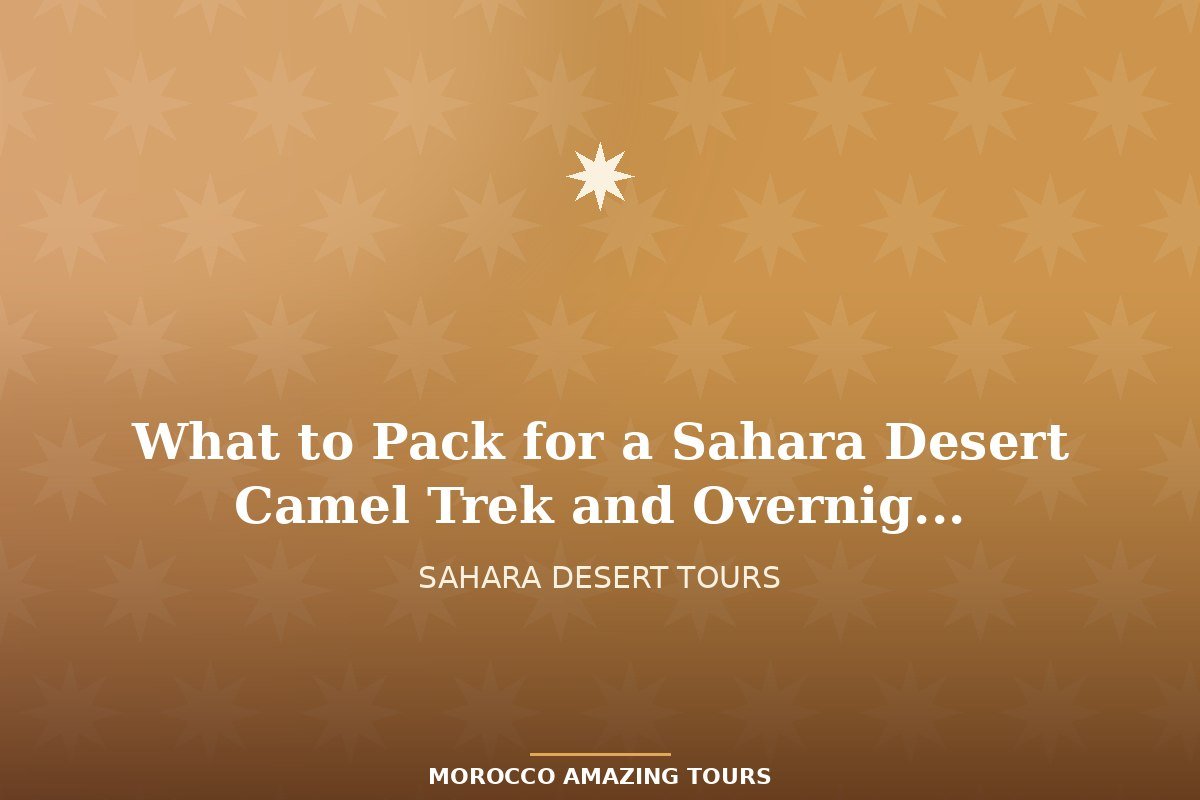 Travel daypack, scarf, headlamp and water bottle laid out on a rug before a Sahara desert camel trek